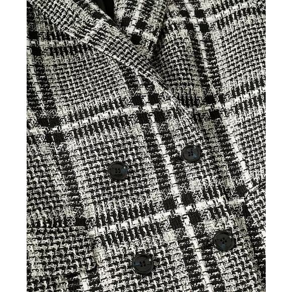 MNG by Mango Tweed Check Double-Breasted Blazer - Size M Black White - Picture 7 of 9